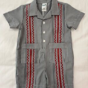 Six Honeybees Checkered Romper with Red Trim